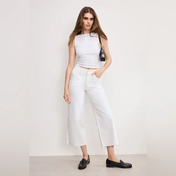 NWT Good American Good Waist Cropped Palazzo Jeans Sz 2/26 - Picture 1 of 12